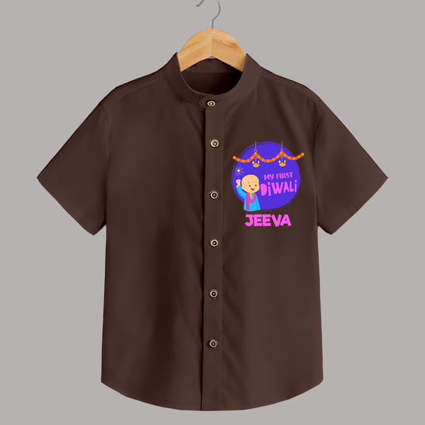 Tiny Festival Star My First Diwali Shirt | Personalized Baby Outfit - CHOCOLATE BROWN - 0 - 6 Months Old (Chest 23")