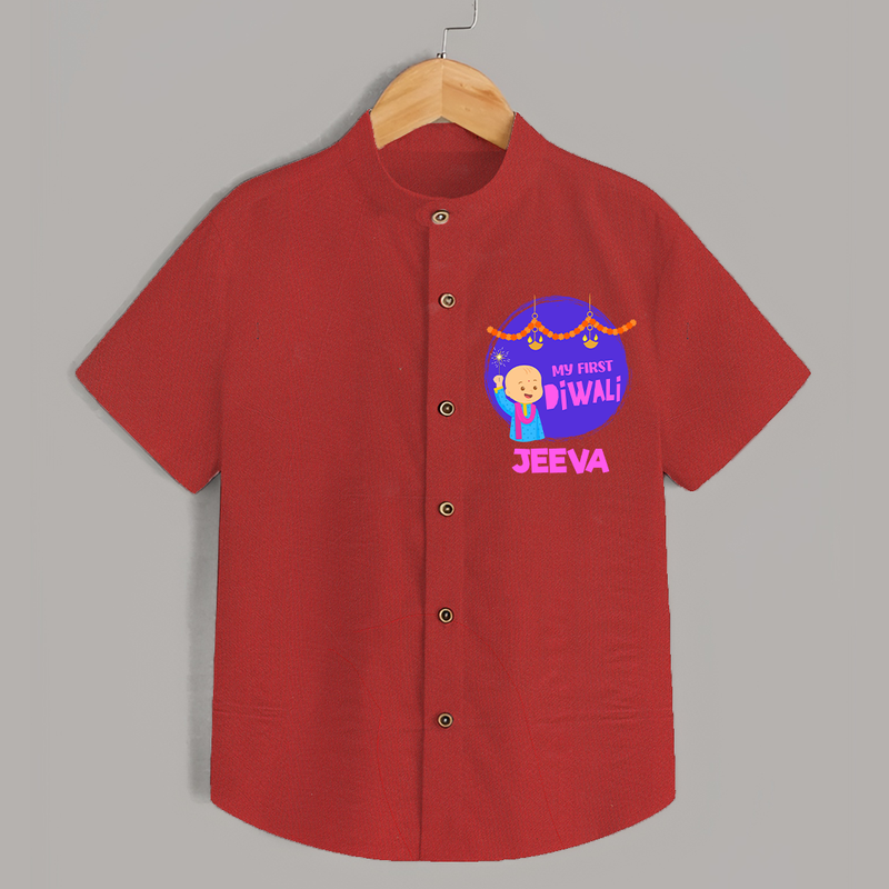 Tiny Festival Star My First Diwali Shirt | Personalized Baby Outfit - RED - 0 - 6 Months Old (Chest 23")