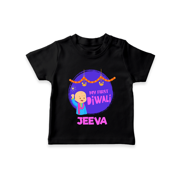 Tiny Festival Star My First Diwali Tshirt | Personalized Baby Outfit - BLACK - 0-5 Months Old (Chest 17")