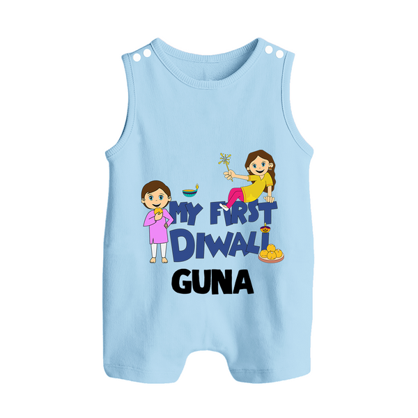 Mini Rocket on Duty My First Diwali Romper Suit | Custom Baby Romper Suit for Festival Fun - BABY BLUE - 0 - 5 Months Old (Chest 18")