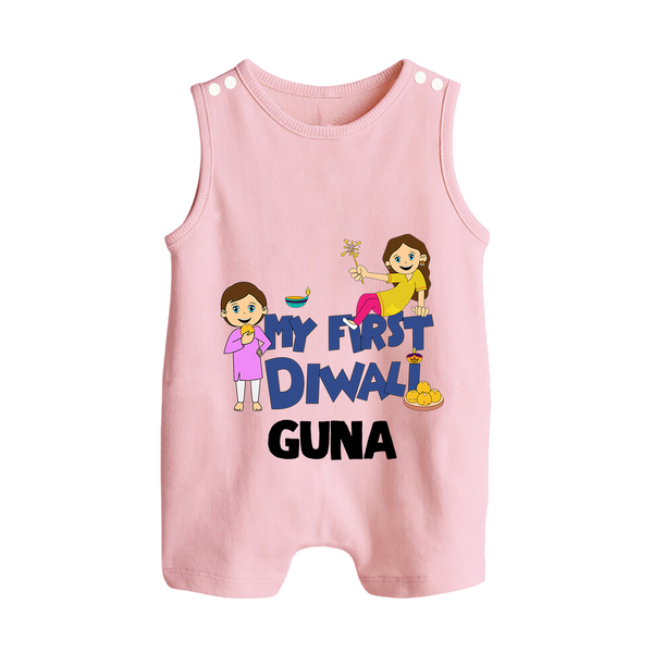 Mini Rocket on Duty My First Diwali Romper Suit | Custom Baby Romper Suit for Festival Fun - BABY PINK - 0 - 5 Months Old (Chest 18")