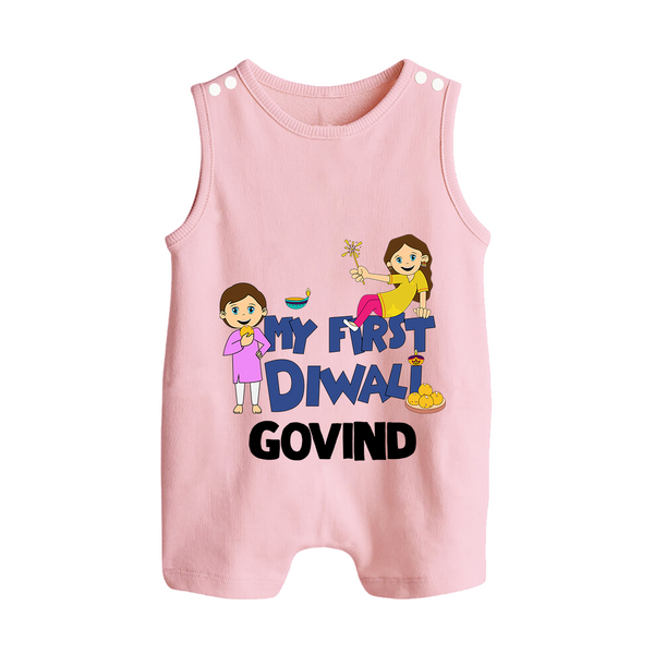 My First Diwali Fun Button Romper - BABY PINK - New Born (Chest 18")