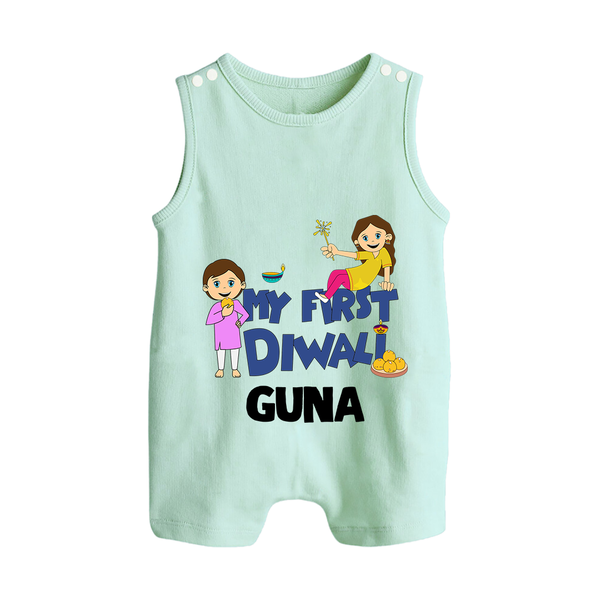 Mini Rocket on Duty My First Diwali Romper Suit | Custom Baby Romper Suit for Festival Fun - MINT GREEN - 0 - 5 Months Old (Chest 18")