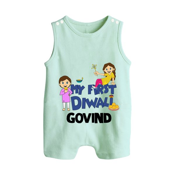 My First Diwali Fun Button Romper - MINT GREEN - New Born (Chest 18")