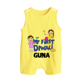 Mini Rocket on Duty My First Diwali Romper Suit | Custom Baby Romper Suit for Festival Fun - PASTEL YELLOW - 0 - 5 Months Old (Chest 18")