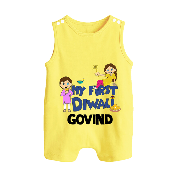 My First Diwali Fun Button Romper - PASTEL YELLOW - New Born (Chest 18")