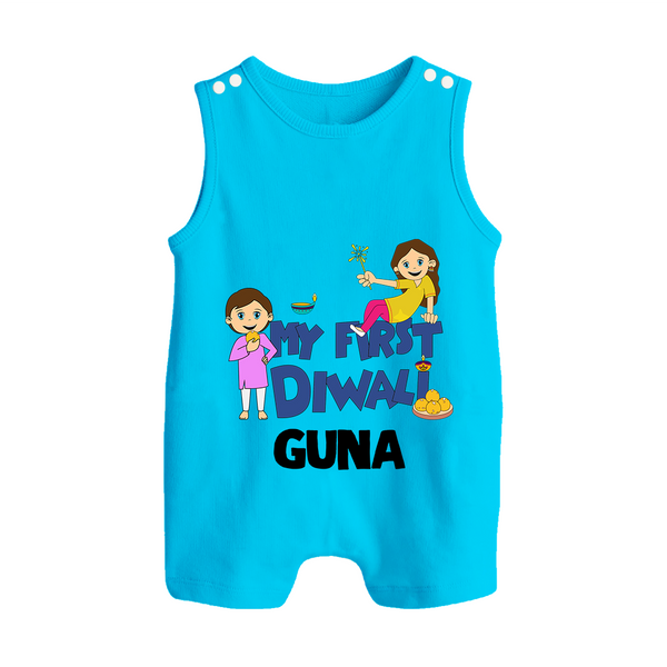 Mini Rocket on Duty My First Diwali Romper Suit | Custom Baby Romper Suit for Festival Fun - SKY BLUE - 0 - 5 Months Old (Chest 18")