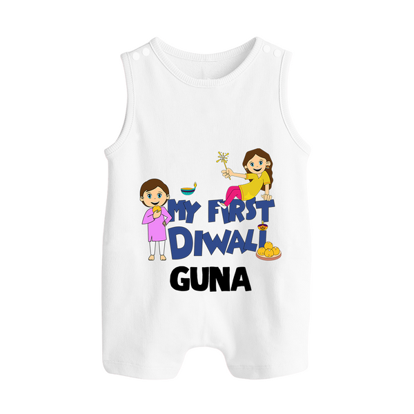 Mini Rocket on Duty My First Diwali Romper Suit | Custom Baby Romper Suit for Festival Fun - WHITE - 0 - 5 Months Old (Chest 18")