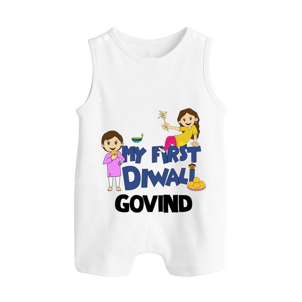 My First Diwali Fun Button Romper - WHITE - New Born (Chest 18")