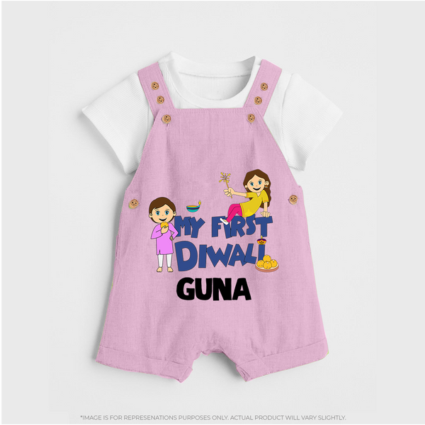 Mini Rocket on Duty My First Diwali Dungaree Set | Custom Baby Dungaree Set for Festival Fun - BABY PINK - 0 - 5 Months Old (Chest 18")