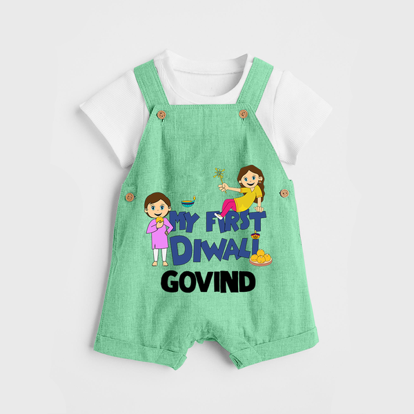 My First Diwali Fun Dungaree - GREEN - 0 - 5 Months Old (Chest 18")