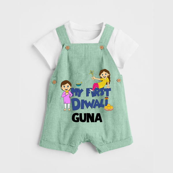 Mini Rocket on Duty My First Diwali Dungaree Set | Custom Baby Dungaree Set for Festival Fun - MINT GREEN - 0 - 5 Months Old (Chest 18")
