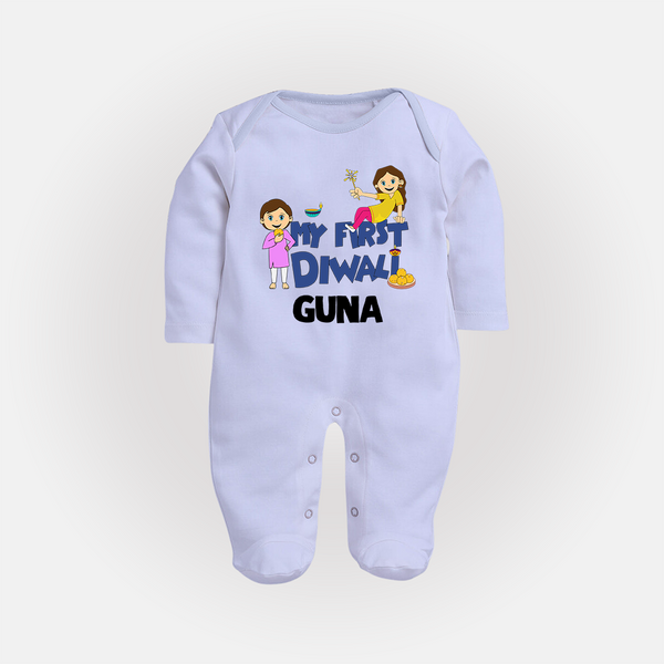 Mini Rocket on Duty My First Diwali Sleep Suit | Custom Baby Sleep Suit for Festival Fun - BABY BLUE - New Born (Chest 7.5")