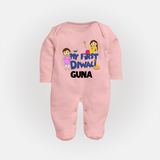 Mini Rocket on Duty My First Diwali Sleep Suit | Custom Baby Sleep Suit for Festival Fun - BABY PINK - New Born (Chest 7.5")