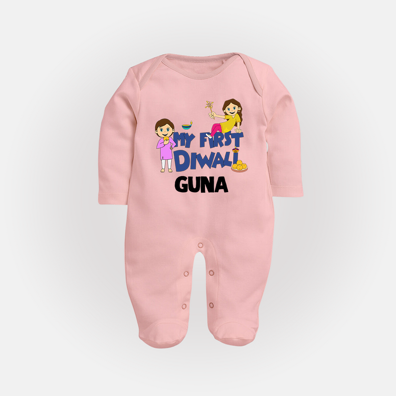 Mini Rocket on Duty My First Diwali Sleep Suit | Custom Baby Sleep Suit for Festival Fun - BABY PINK - New Born (Chest 7.5")