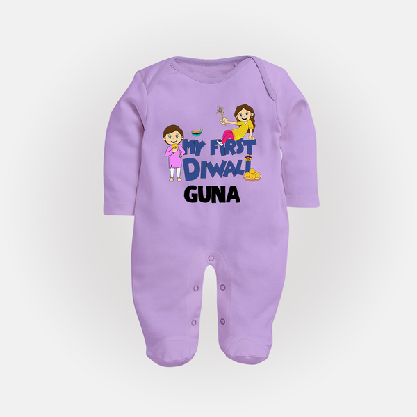 Mini Rocket on Duty My First Diwali Sleep Suit | Custom Baby Sleep Suit for Festival Fun - LILAC - New Born (Chest 7.5")