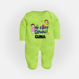 Mini Rocket on Duty My First Diwali Sleep Suit | Custom Baby Sleep Suit for Festival Fun - LIME GREEN - New Born (Chest 7.5")