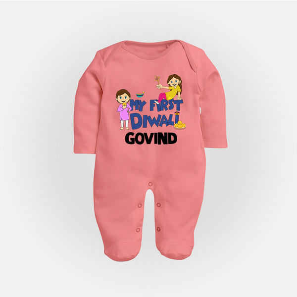 My First Diwali Fun Full Body Suit - PEACH - New Born (Chest 7.5")