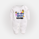 My First Diwali Fun Full Body Suit - WHITE - New Born (Chest 7.5")