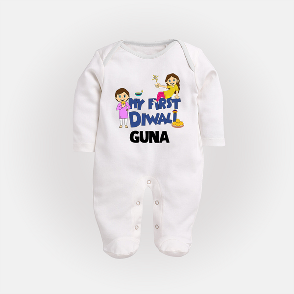 Mini Rocket on Duty My First Diwali Sleep Suit | Custom Baby Sleep Suit for Festival Fun - WHITE - New Born (Chest 7.5")