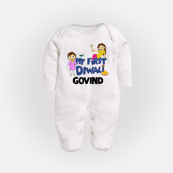 My First Diwali Fun Full Body Suit - WHITE - New Born (Chest 7.5")