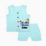 Mini Rocket on Duty My First Diwali Jabla Set | Custom Baby Jabla Set for Festival Fun - BABY BLUE - 0 - 3 Months Old (Chest 9.8")