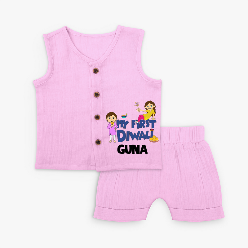Mini Rocket on Duty My First Diwali Jabla Set | Custom Baby Jabla Set for Festival Fun - BABY PINK - 0 - 3 Months Old (Chest 9.8")