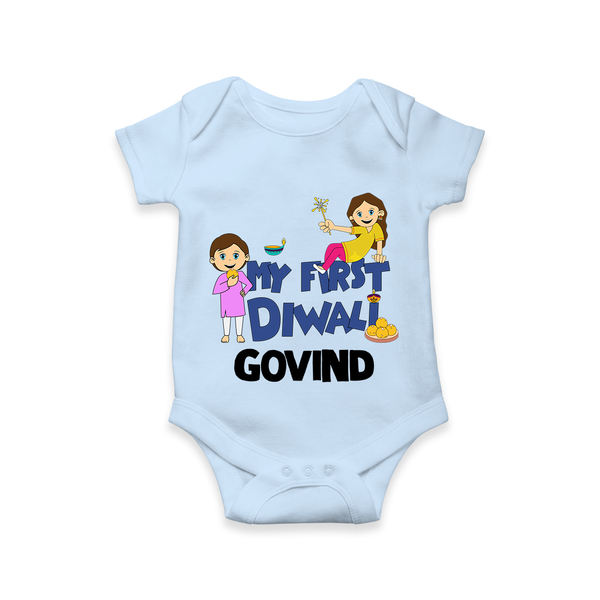 My First Diwali Fun Romper - BABY BLUE - New Born (Chest 14")