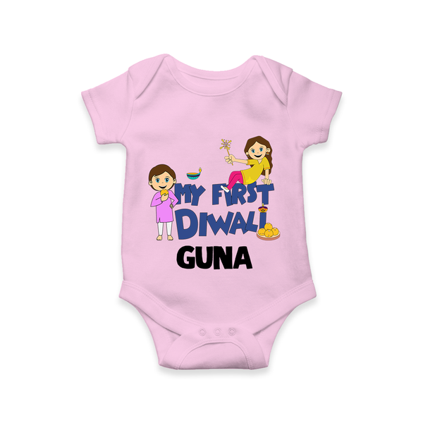 Mini Rocket on Duty My First Diwali Romper | Custom Baby Romper for Festival Fun - BABY PINK - New Born (Chest 14")