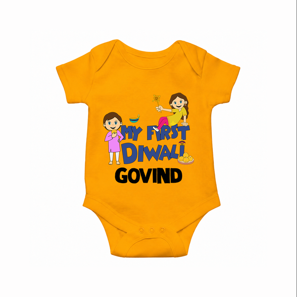 My First Diwali Fun Romper - CHROME YELLOW - New Born (Chest 14")