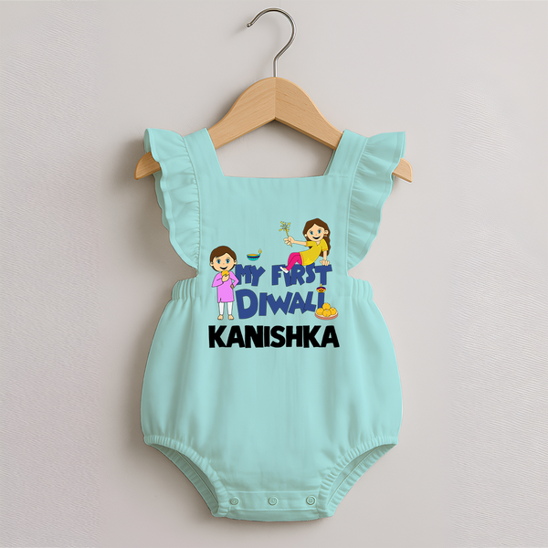 Mini Rocket on Duty My First Diwali Romper Frock | Custom Baby Romper Frock for Festival Fun - MINT GREEN - 0 - 3 Months Old (Chest 19")