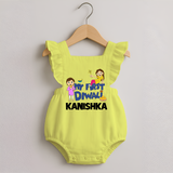 Mini Rocket on Duty My First Diwali Romper Frock | Custom Baby Romper Frock for Festival Fun - PASTEL YELLOW - 0 - 3 Months Old (Chest 19")