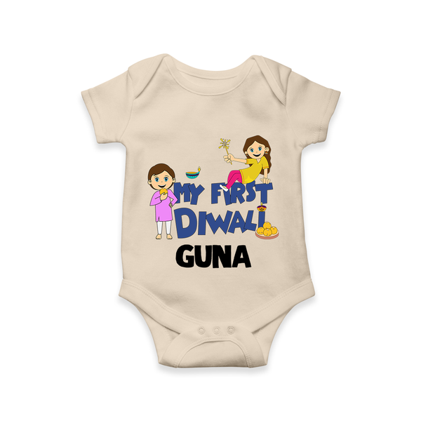Mini Rocket on Duty My First Diwali Romper | Custom Baby Romper for Festival Fun - IVORY - New Born (Chest 14")