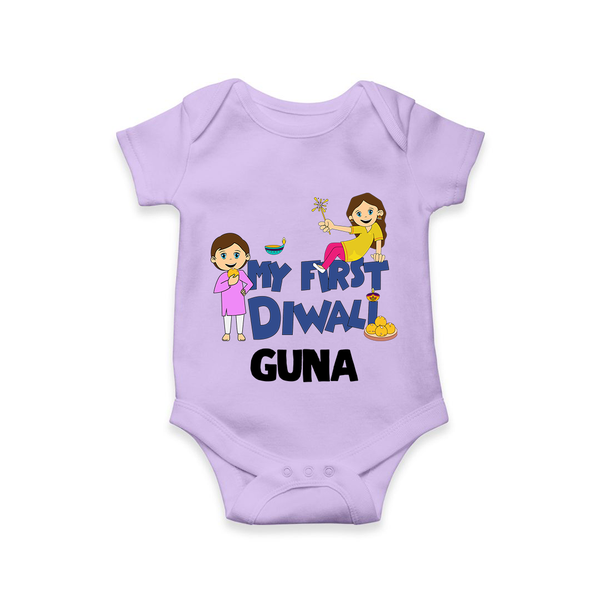 Mini Rocket on Duty My First Diwali Romper | Custom Baby Romper for Festival Fun - LILAC - New Born (Chest 14")