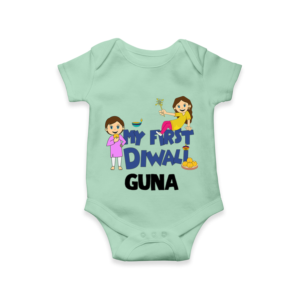 Mini Rocket on Duty My First Diwali Romper | Custom Baby Romper for Festival Fun - MINT GREEN - New Born (Chest 14")