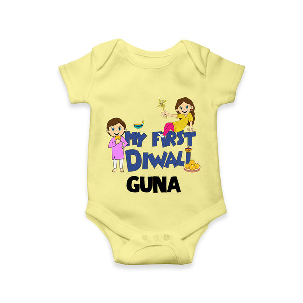 Mini Rocket on Duty My First Diwali Romper | Custom Baby Romper for Festival Fun - PASTEL YELLOW - New Born (Chest 14")