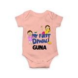 Mini Rocket on Duty My First Diwali Romper | Custom Baby Romper for Festival Fun - PEACH - New Born (Chest 14")