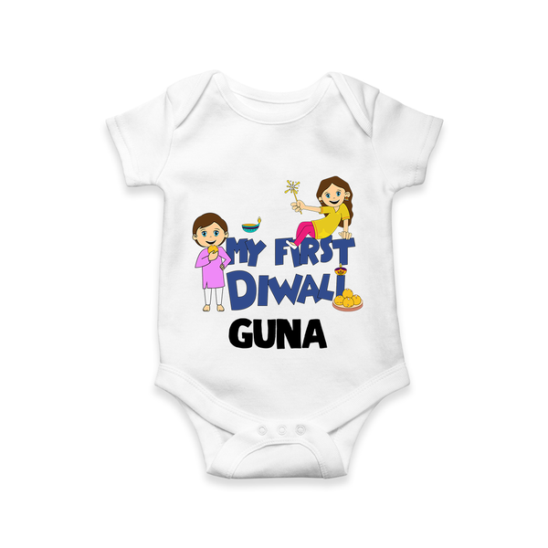 Mini Rocket on Duty My First Diwali Romper | Custom Baby Romper for Festival Fun - WHITE - New Born (Chest 14")