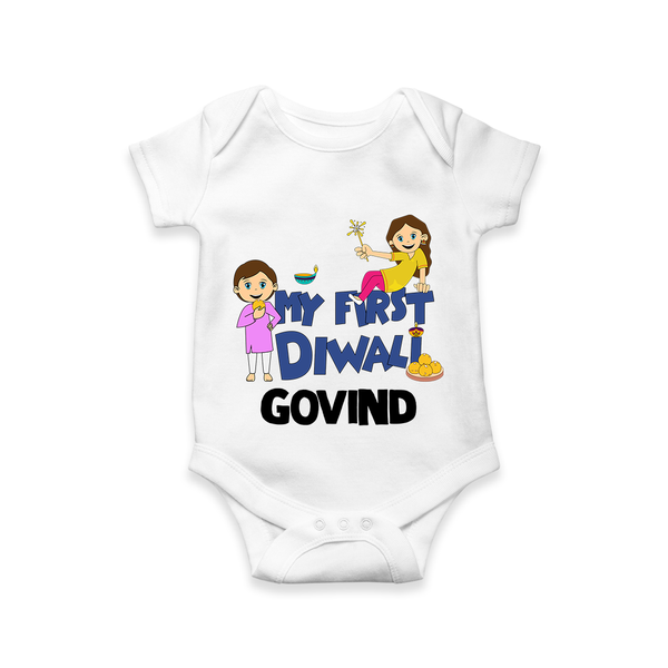 My First Diwali Fun Romper - WHITE - New Born (Chest 14")