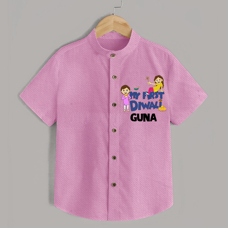 Mini Rocket on Duty My First Diwali Shirt | Custom Baby Shirt for Festival Fun - BABY PINK - 0 - 6 Months Old (Chest 23")