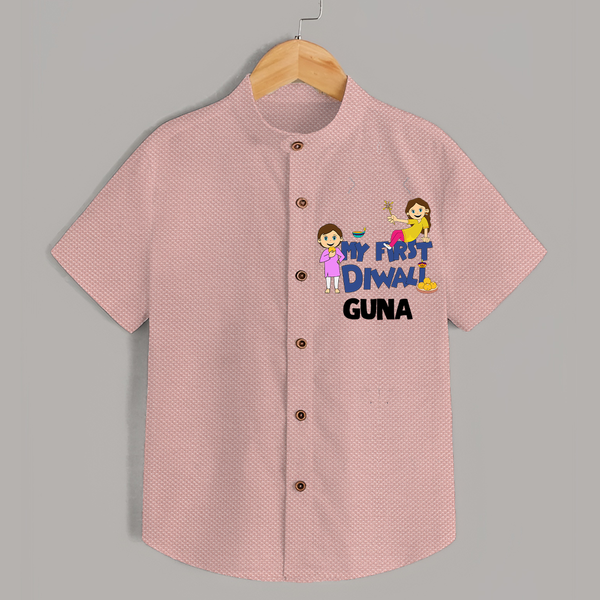 Mini Rocket on Duty My First Diwali Shirt | Custom Baby Shirt for Festival Fun - PEACH - 0 - 6 Months Old (Chest 23")
