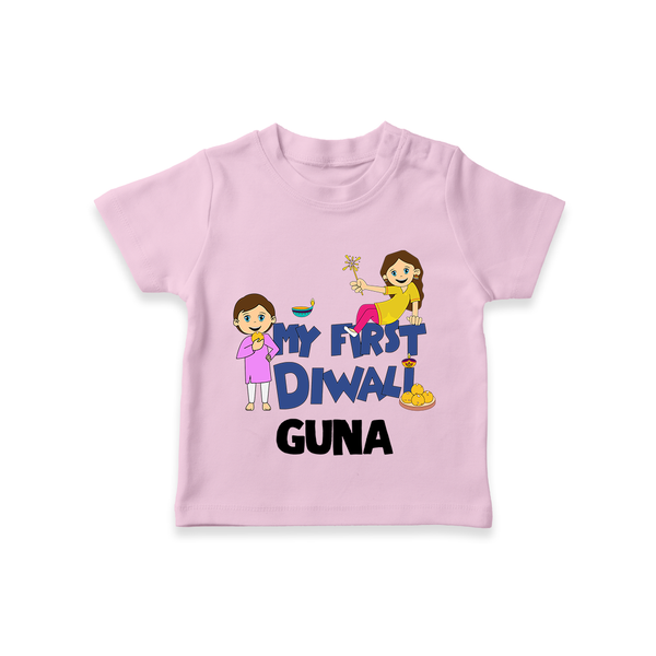 Mini Rocket on Duty My First Diwali Tshirt | Custom Baby Tshirt for Festival Fun - BABY PINK - 0-5 Months Old (Chest 17")