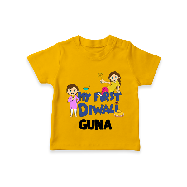 Mini Rocket on Duty My First Diwali Tshirt | Custom Baby Tshirt for Festival Fun - CHROME YELLOW - 0-5 Months Old (Chest 17")