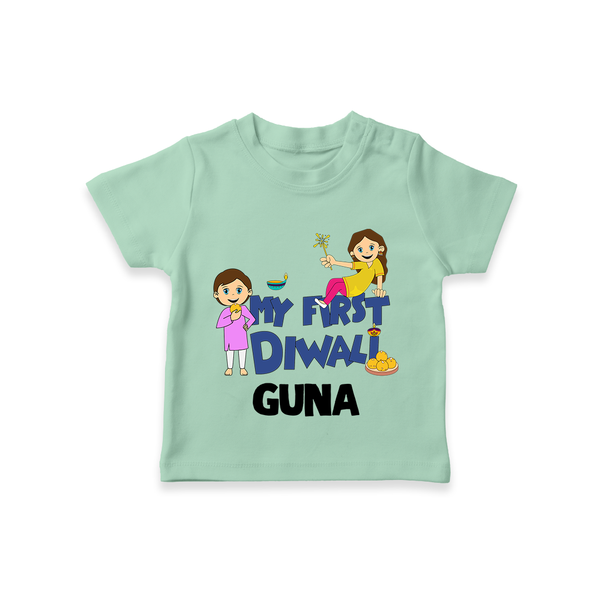 Mini Rocket on Duty My First Diwali Tshirt | Custom Baby Tshirt for Festival Fun - MINT GREEN - 0-5 Months Old (Chest 17")