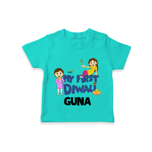 Mini Rocket on Duty My First Diwali Tshirt | Custom Baby Tshirt for Festival Fun - TEAL - 0-5 Months Old (Chest 17")