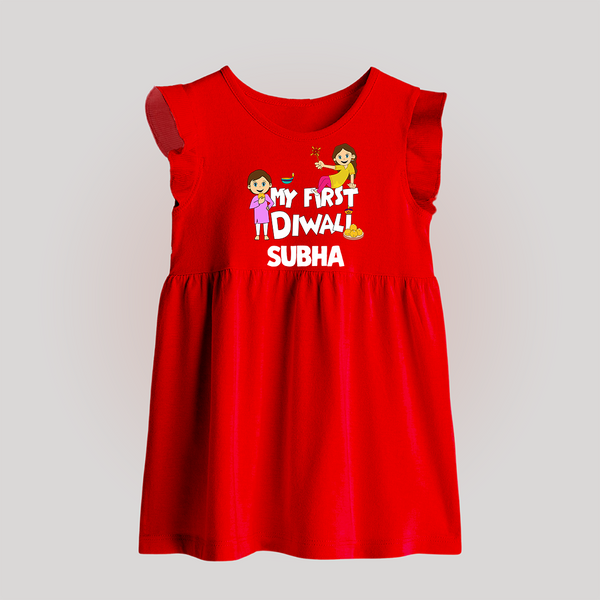 Mini Rocket on Duty My First Diwali Baby Frock | Custom Baby Baby Frock for Festival Fun - RED - 0 - 3 Months Old (Chest 17")