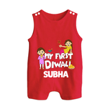 Mini Rocket on Duty My First Diwali Romper Suit | Custom Baby Romper Suit for Festival Fun - RED - 0 - 5 Months Old (Chest 18")