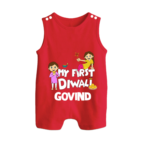 My First Diwali Fun Button Romper - RED - New Born (Chest 18")