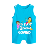 My First Diwali Fun Button Romper - SKY BLUE - New Born (Chest 18")