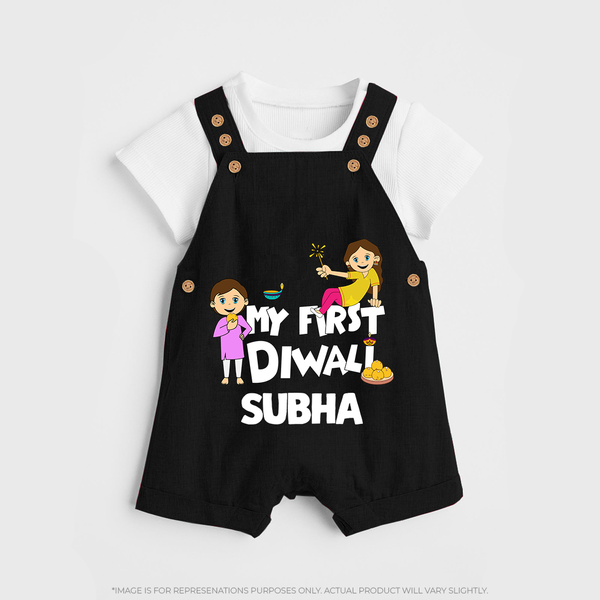Mini Rocket on Duty My First Diwali Dungaree Set | Custom Baby Dungaree Set for Festival Fun - BLACK - 0 - 5 Months Old (Chest 18")
